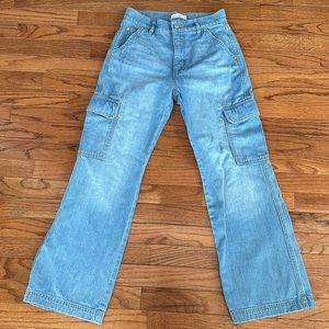 Loft Petite High Rise Wide Leg Utility Jeans in Light Wash Size 24 Petite